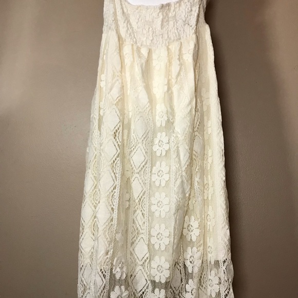 PZEOB Boho Cream Lace Midi Festival Summer Dress Vtg 70s Ins Womens Size NO TAG - Picture 8 of 16